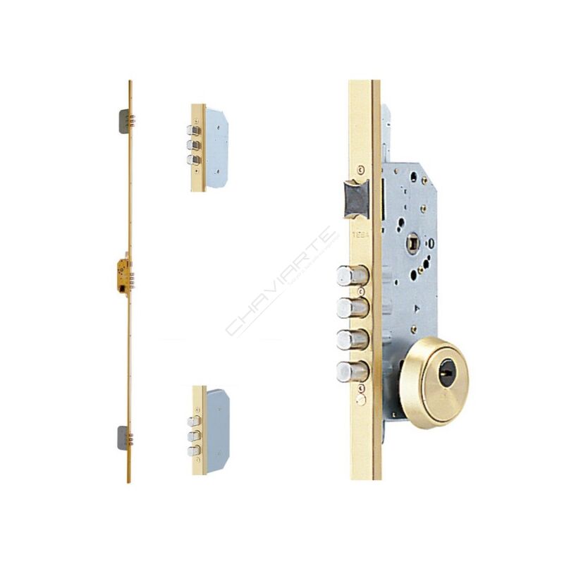 Fechadura multiponto 3 pontos TESA TLB, chapa em U, entrada 60mm, dourado esmaltado