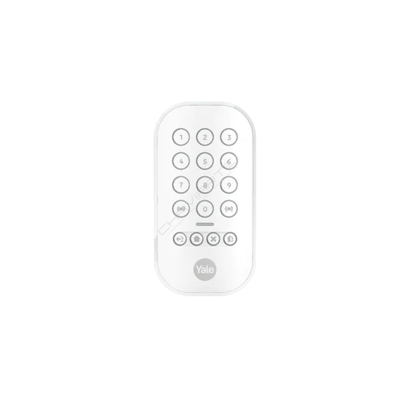 Teclado de alarme Yale branco com teclas retroiluminadas e botão de pânico