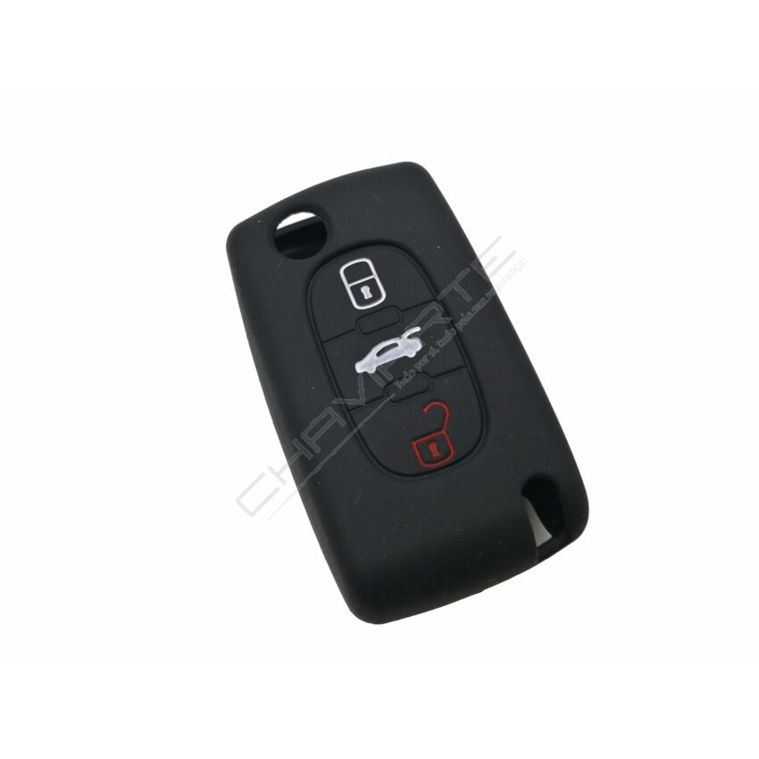 Capa silicone Citröen, flip três botões, negra