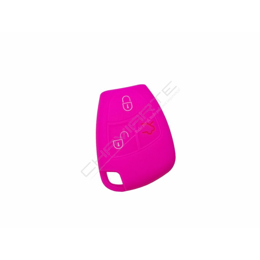 Capa silicone Mercedes, três botões, Smartkey (antiga), rosa