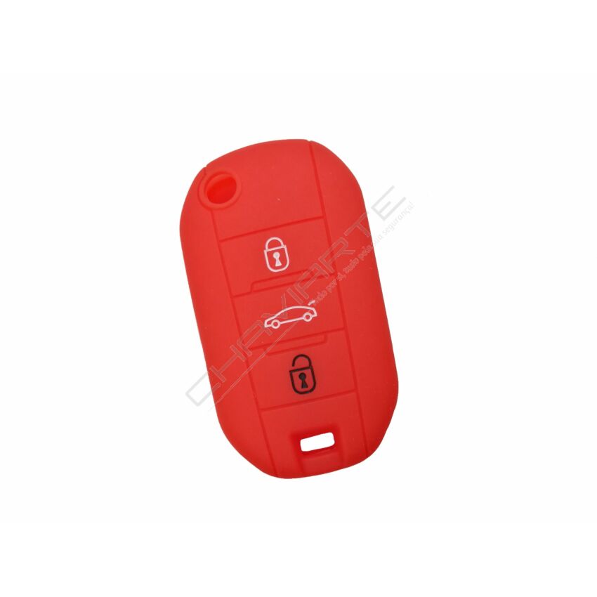Capa silicone Peugeot, flip três botões, vermelha