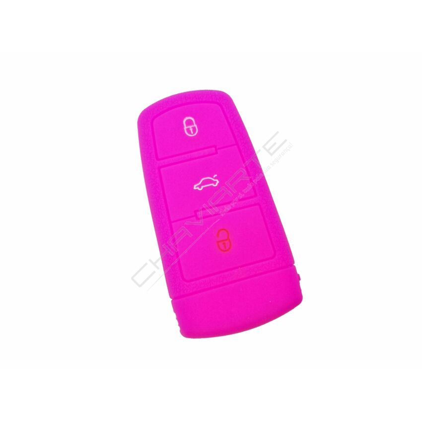 Capa silicone Volkswagen, três botões, Smartkey proximidade, rosa