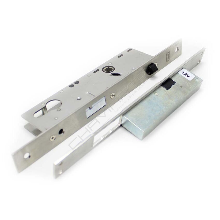 Fechadura eletromecânica automática Tesa TCP, entrada 30 mm, aço inoxidável