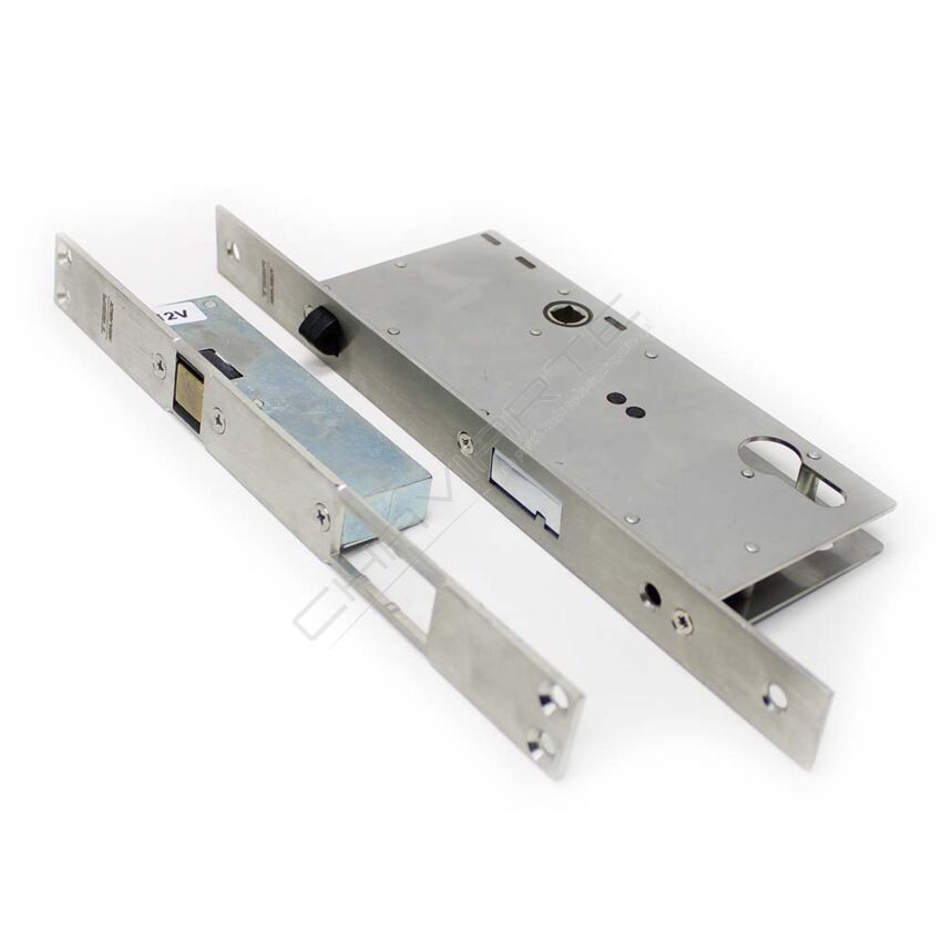 Fechadura eletromecânica automática Tesa TCP, entrada 60 mm, aço inoxidável