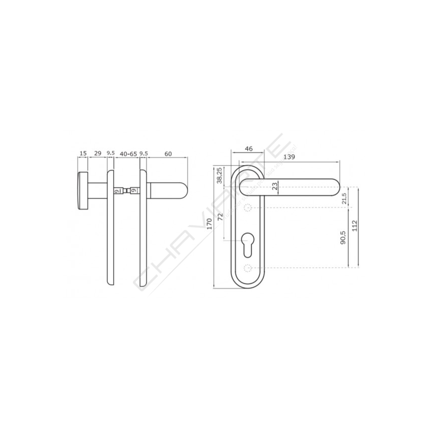 Puxador Iseo conjunto manípulo + fixo corta-fogo