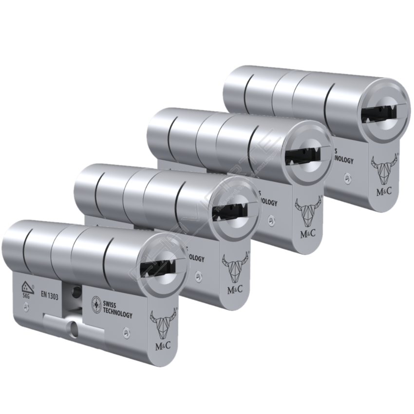 Cilindro M&C Move 32x32mm niquelado, Pack 4 cilindros mestrados