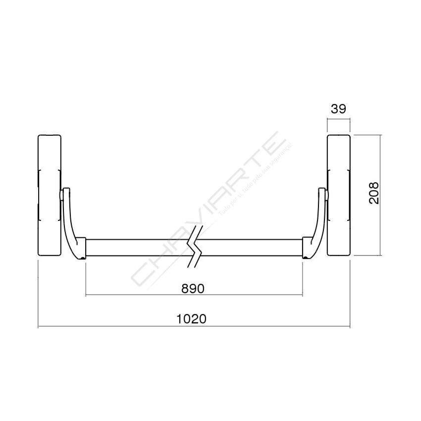 Barra antipânico Tesa 1970 para fechadura de embutir, em inox