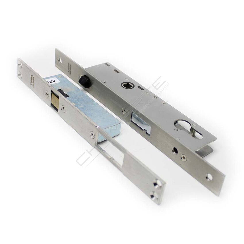Fechadura eletromecânica automática Tesa TCP, entrada 25 mm, aço inoxidável
