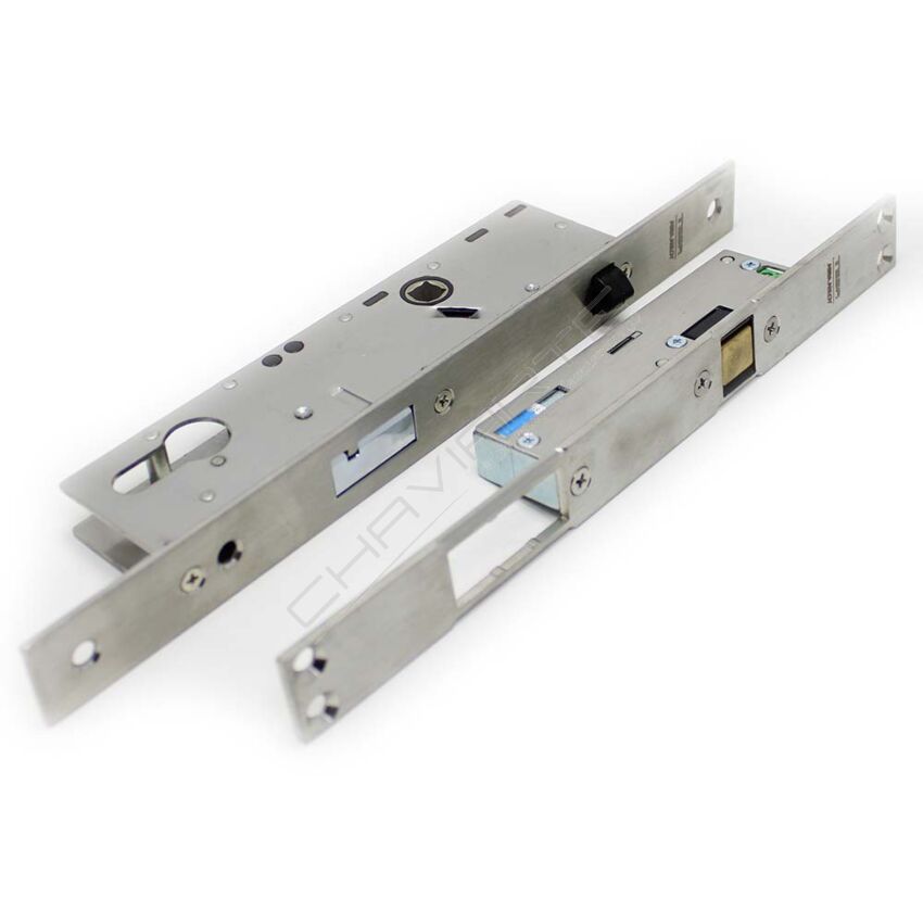 Fechadura eletromecânica automática Tesa TCP, entrada 30 mm, aço inoxidável