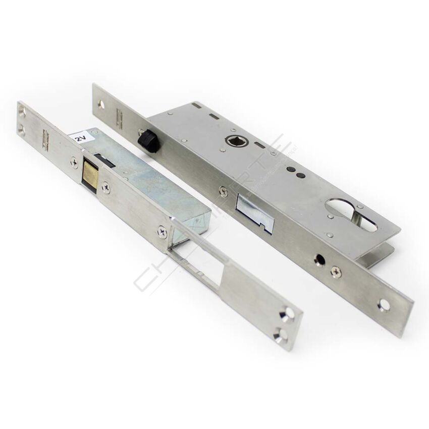 Fechadura eletromecânica automática Tesa TCP, entrada 35 mm, aço inoxidável