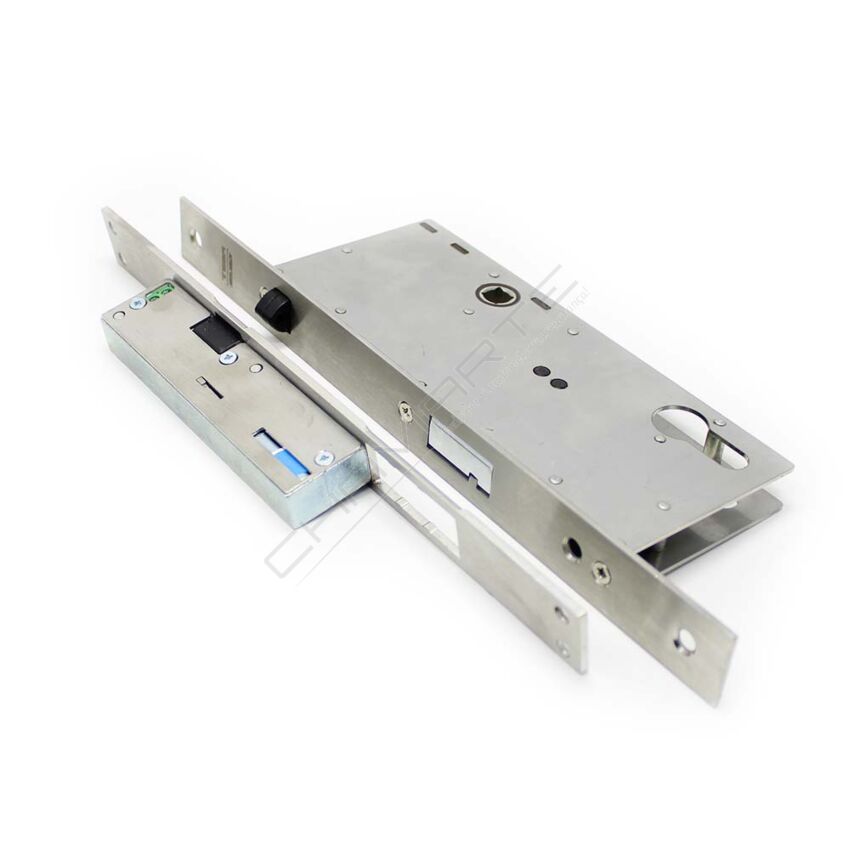 Fechadura eletromecânica automática Tesa TCP, entrada 60 mm, aço inoxidável