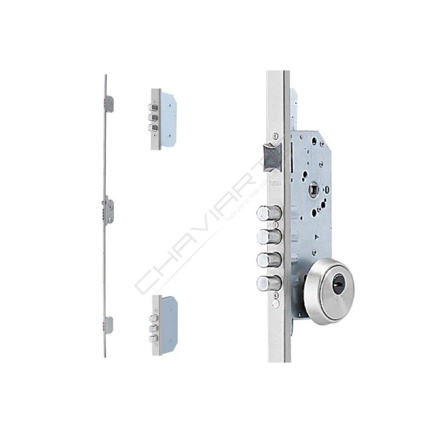 Fechadura multiponto 3 pontos TESA TLB, chapa em U, entrada 50mm, cromado esmaltado
