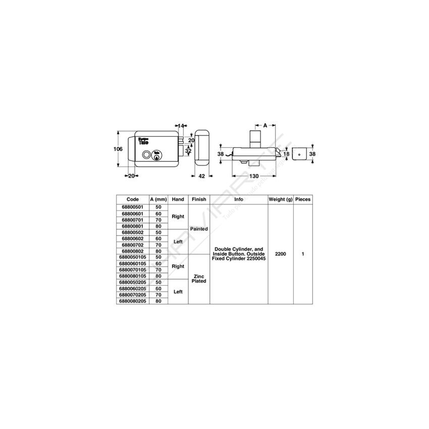 Fechadura elétrica de sobrepor Yale 68800501, direita