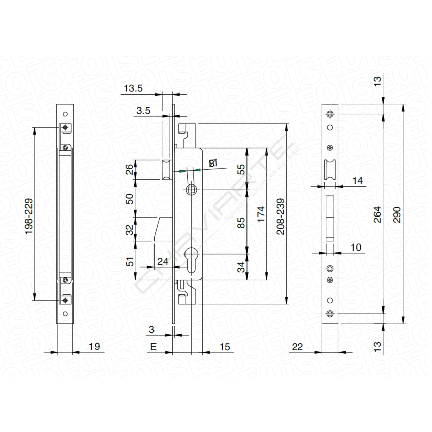 Fechadura ISEO Electa 781102352, entrada 35mm