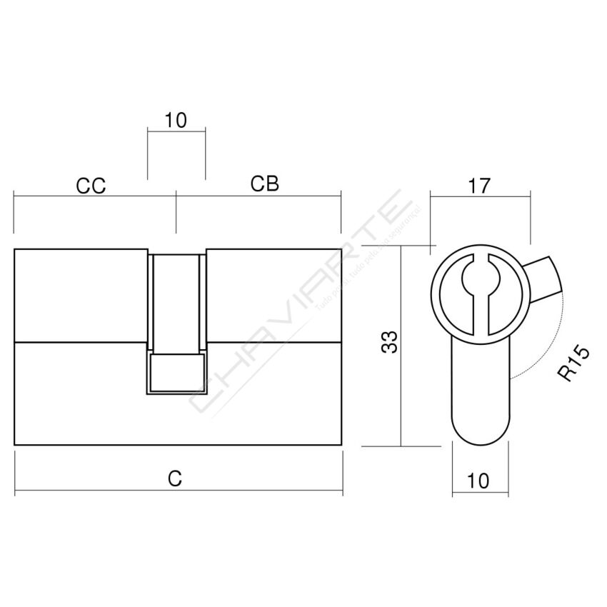 Cilindro Lince C353232LS 32x32mm latonado, c/chave de serviço