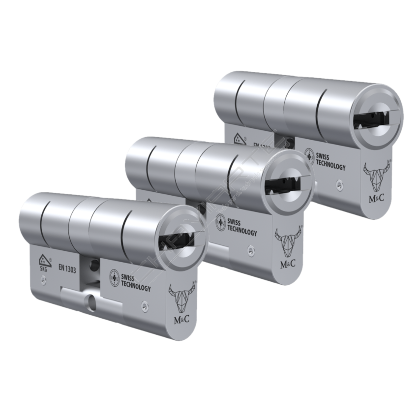 Cilindro M&C Move 32x32mm niquelado, Pack 3 cilindros mestrados