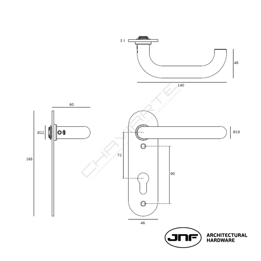 Puxador de muleta (par) JNF IN.03.950.PZ.S c/placa para barra antipânico