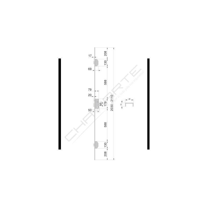 Fechadura Ucem 25183U2NC01J1, latão 50mm 3 pontos