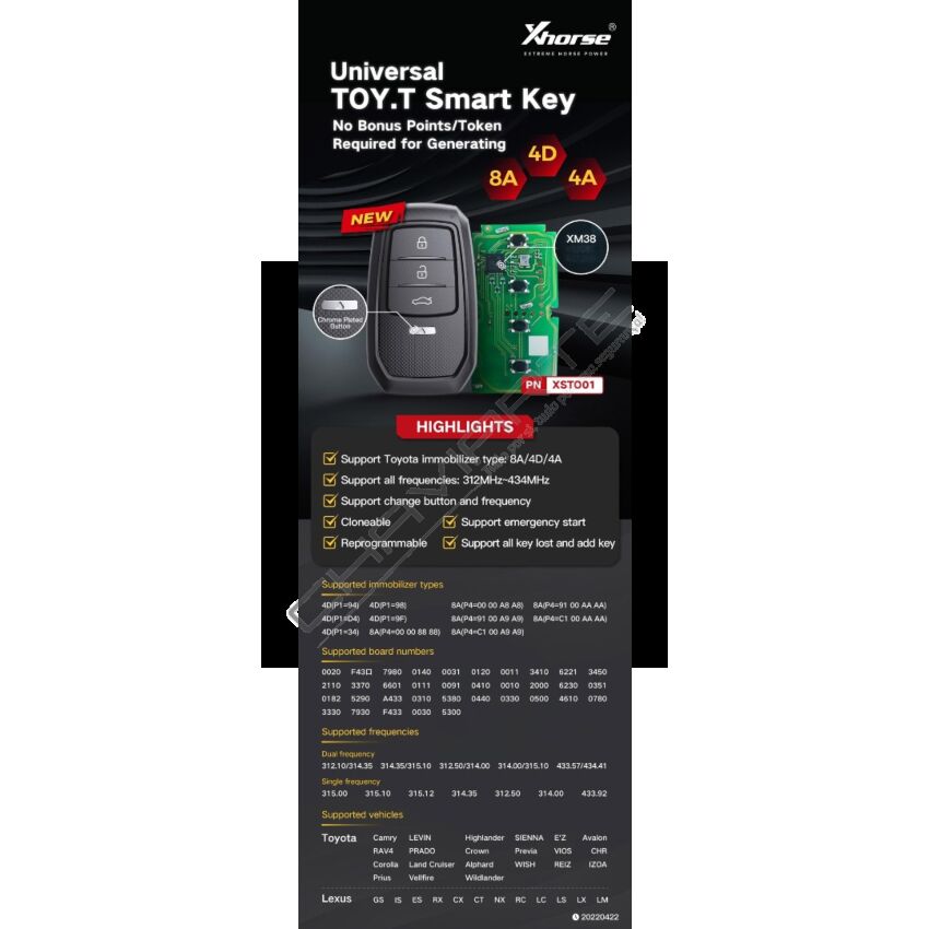 Comando Xhorse 3 Botões P/Toyota Proximidade
