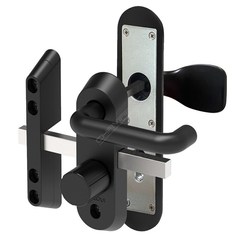 Puxador + ferrolho Arregui Duplex 72 mm com escudo e cilindro