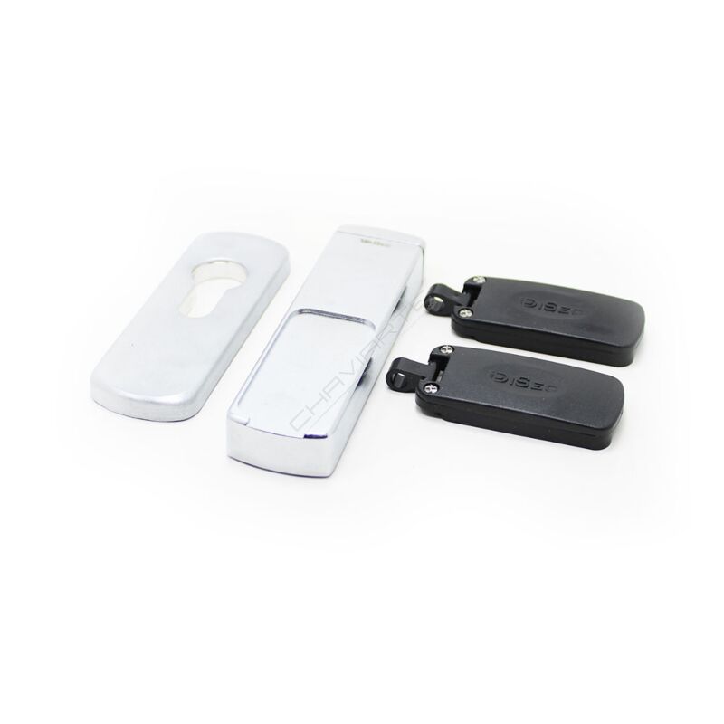 Escudo de segurança Disec cromado retângular com proteção magnética, para cilindro de perfil europeu