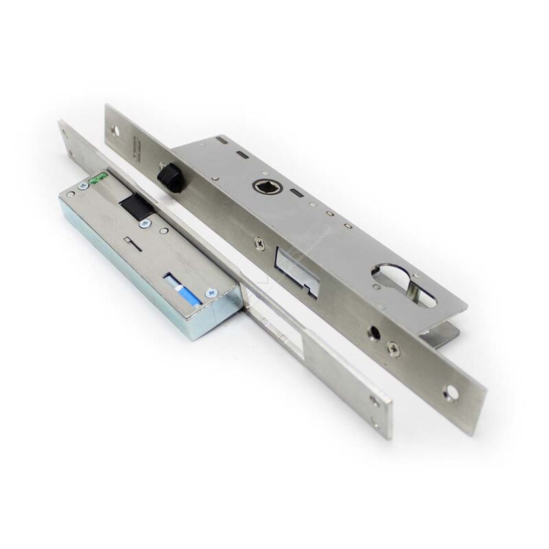 Fechadura eletromecânica automática Tesa TCP, entrada 25 mm, aço inoxidável