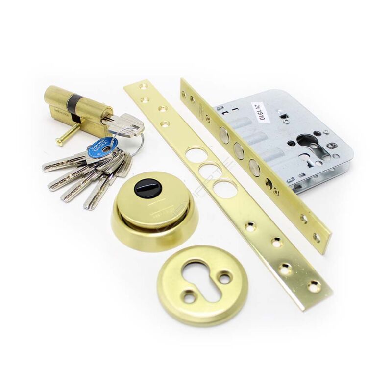 Fechadura de embutir madeira Tesa R201B, entrada 60 mm, latão (inclui cilindro e escudo segurança)
