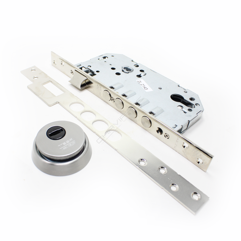 Fechadura de embutir madeira Tesa R200B, entrada 60 mm, niquelado (incluí cilindro e escudo segurança)