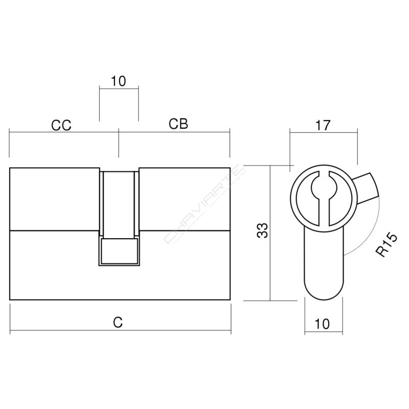 Cilindro Lince C353232LS 32x32mm latonado, c/chave de serviço