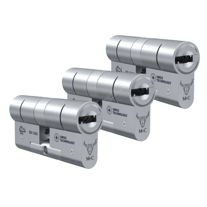 Cilindro M&C Move 32x32mm niquelado, Pack 3 cilindros mestrados