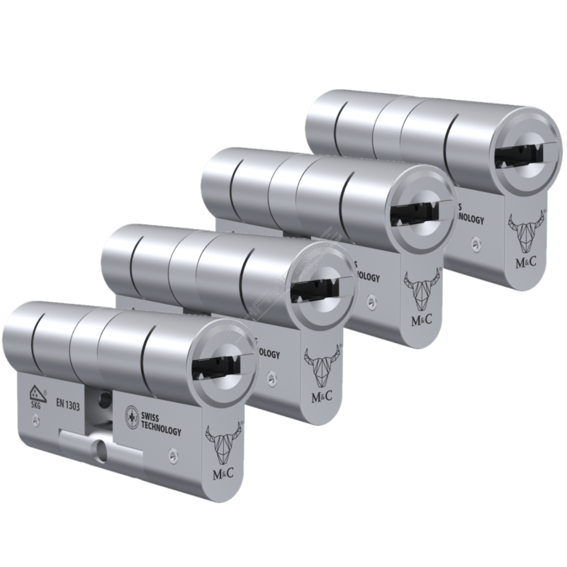 Cilindro M&C Move 32x32mm niquelado, Pack 4 cilindros mestrados