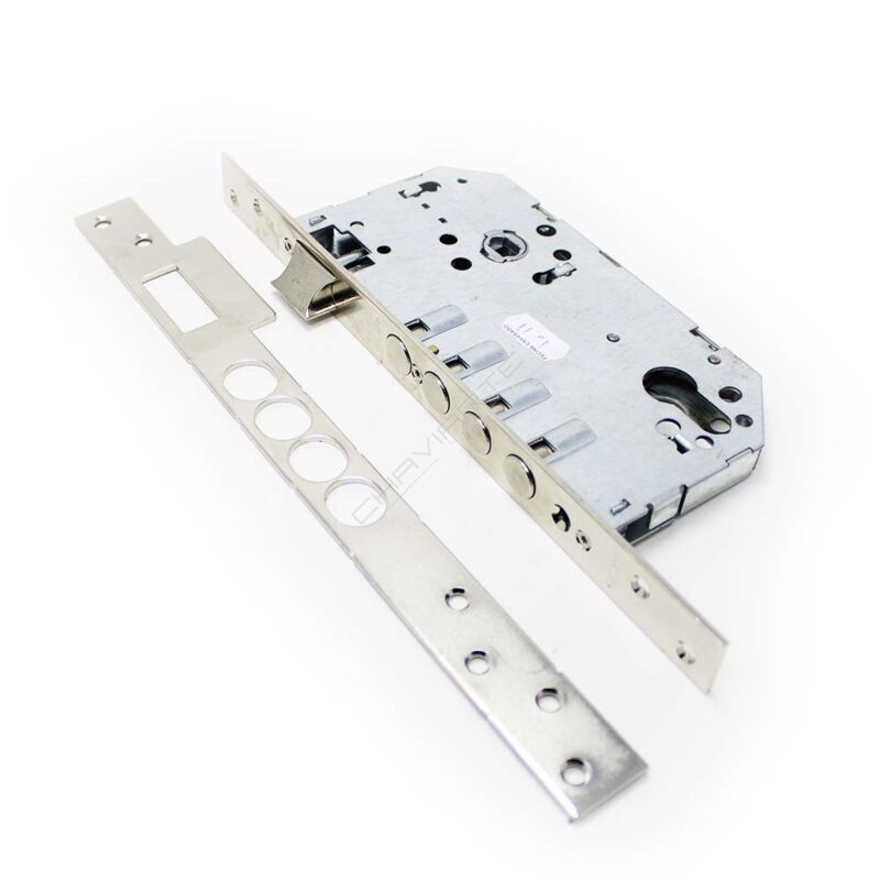 Fechadura de embutir madeira Tesa R200B, entrada 50 mm, niquelado (incluí cilindro e escudo de segurança)