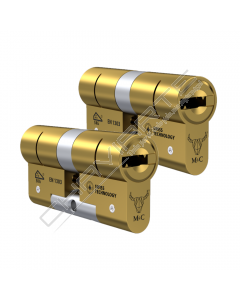 Cilindro M&C Move 32x32mm latonado, Pack 2 cilindros mestrados